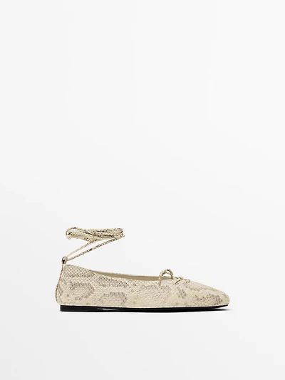 Lace-up printed ballet flats