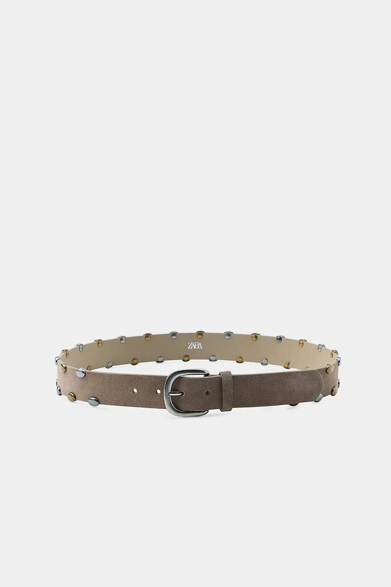 100% SUEDE LEATHER BELT WITH STUDS