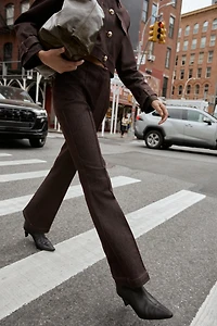 CONTRAST STITCH SEAM FLARE PANTS