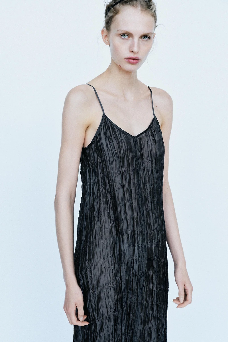 CRINKLED EFFECT STRAPPY DRESS
