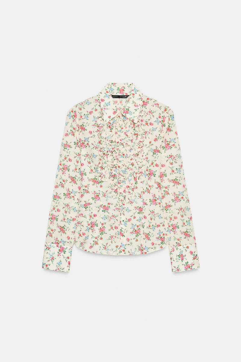 RUFFLED FLORAL PRINT SHIRT