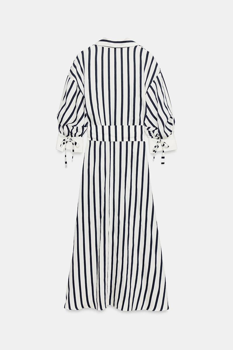 BELTED STRIPED MIDI DRESS