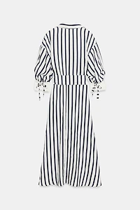 BELTED STRIPED MIDI DRESS