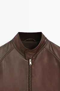 Blouson col montant en cuir nappa