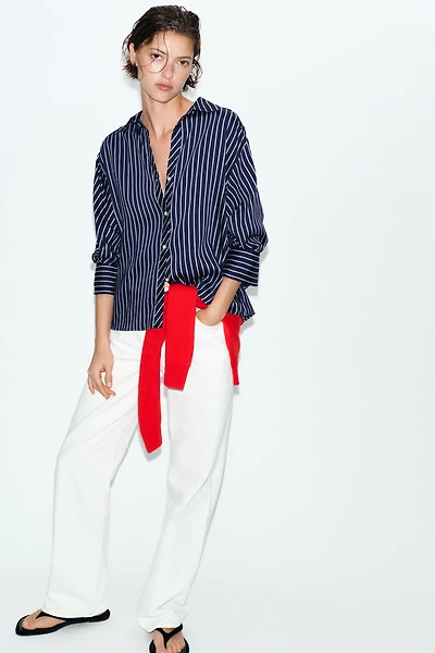 STRIPED BALLOON SLEEVE SHIRT