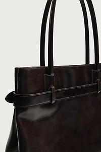 LEATHER SHOPPER WITH BELT DETAIL