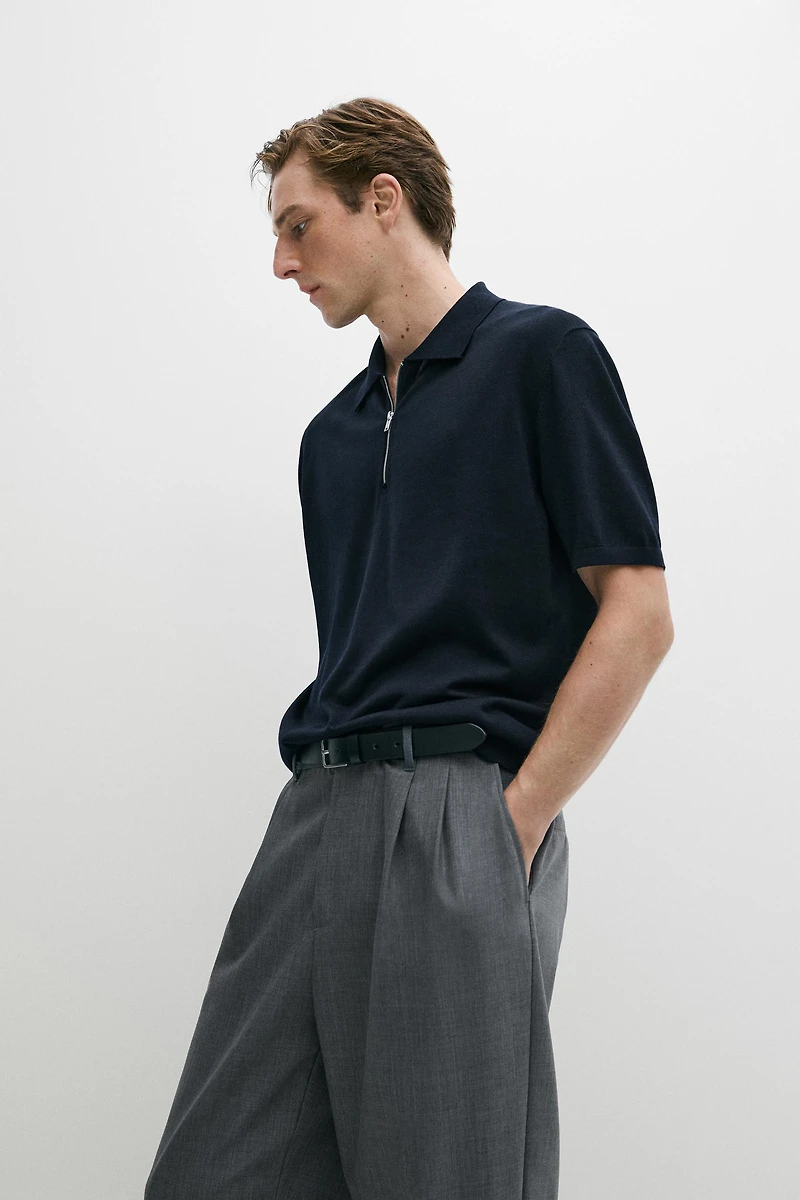 Polo zippé en mélange de laine