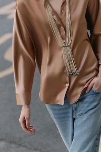 SATIN EFFECT DROP SHOULDER SHIRT