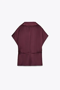 BELTED SATIN EFFECT SHIRT