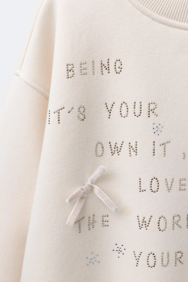 RHINESTONE TEXT SWEATSHIRT