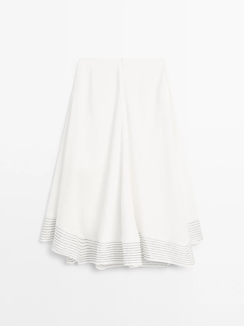 Flared linen blend skirt with seam details
