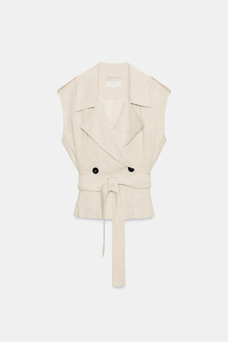 BELTED DOUBLE-BREASTED LINEN VEST