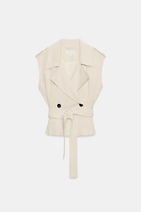 BELTED DOUBLE-BREASTED LINEN VEST