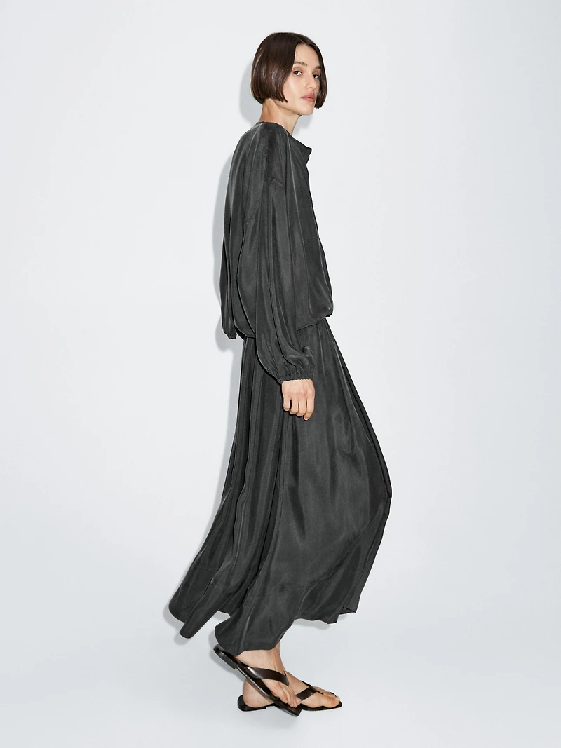 Cotton blend knit flared midi skirt