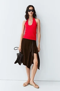 Top à encolure américaine en coton et modal