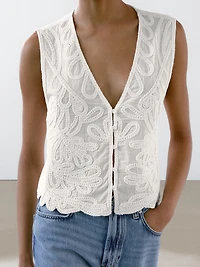 Veste sans manches brodée 100 % coton