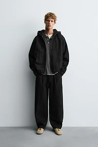 FLEECE LINED DENIM JACKET WITH HOODIE