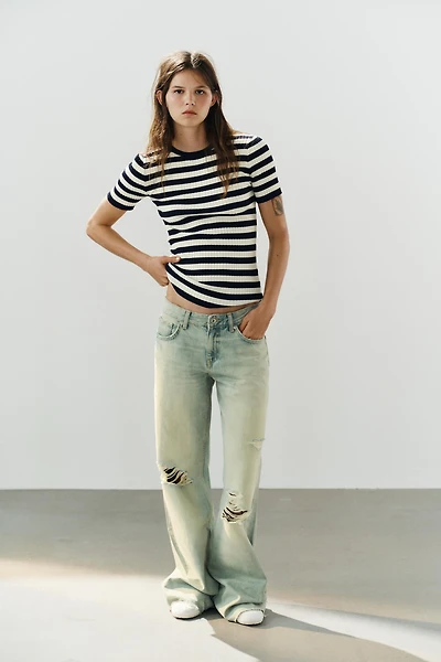 STRIPED RIBBED KNIT TOP