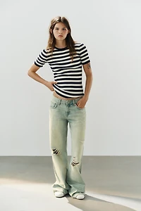 STRIPED RIBBED KNIT TOP