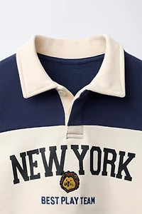 EMBROIDERED ANIMAL STRIPED POLO SWEATSHIRT