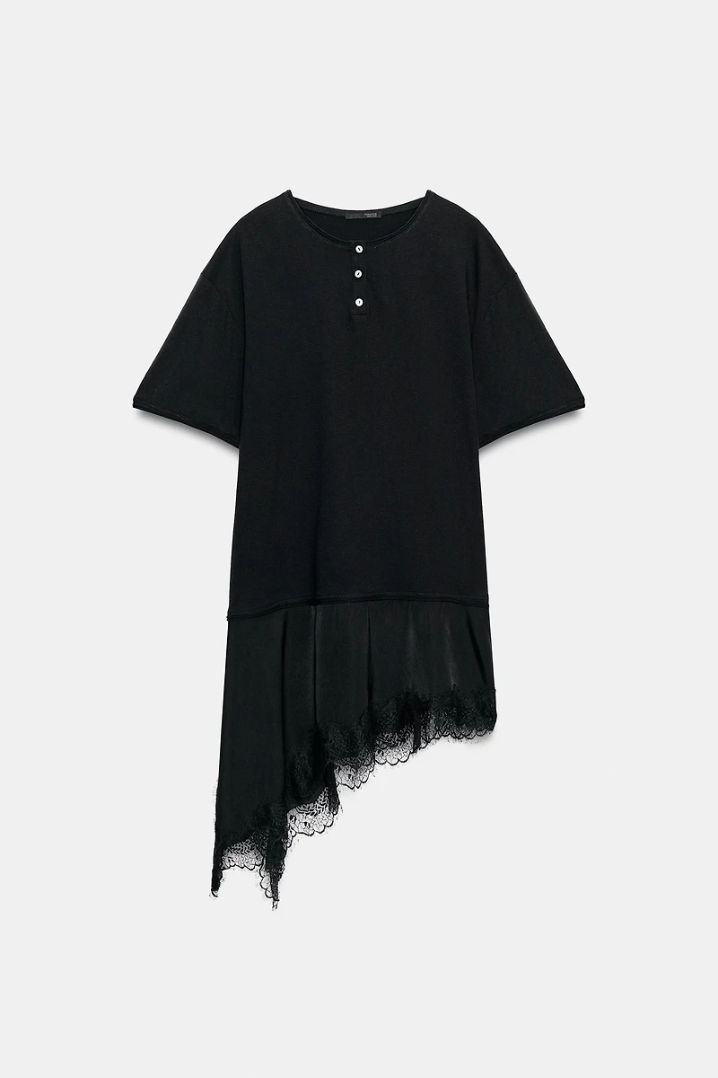 COMBINATION LACE HENLEY T-SHIRT