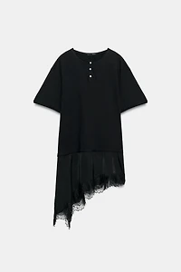 COMBINATION LACE HENLEY T-SHIRT