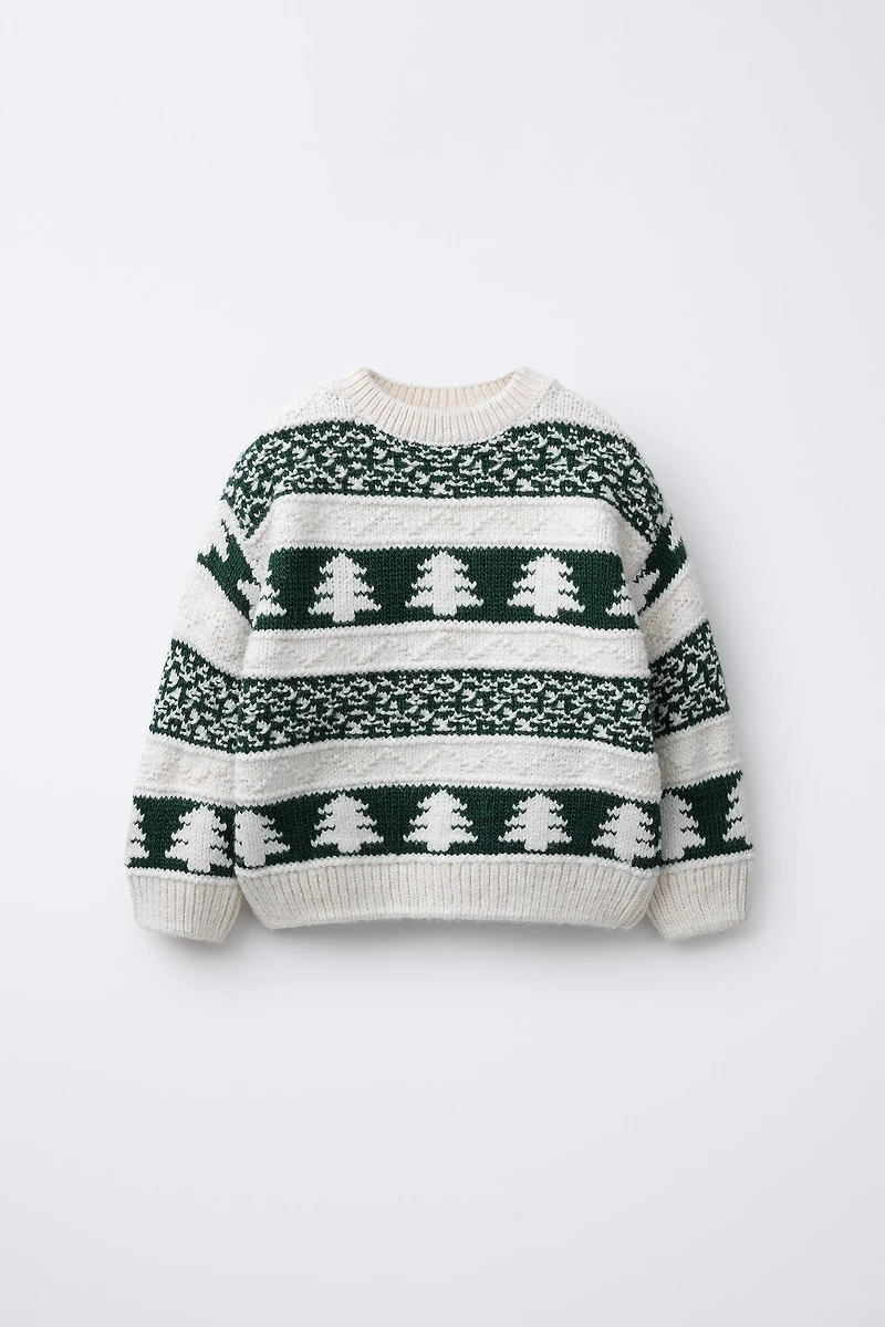TREE PRINT KNIT SWEATER