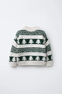 TREE PRINT KNIT SWEATER