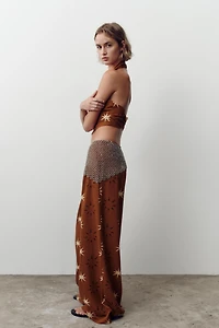 SUN PRINT LINEN WIDE LEG PANTS