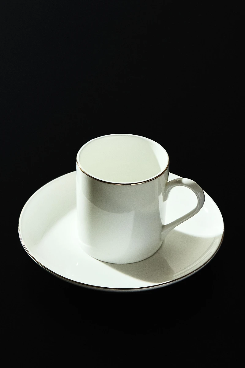 RIMMED BONE CHINA COFFEE CUP AND SAUCER