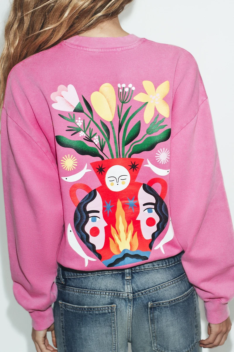 AGUSTINA SHUAN PRINT WASHED EFFECT SWEATSHIRT