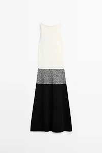 100% cotton contrast knit midi dress