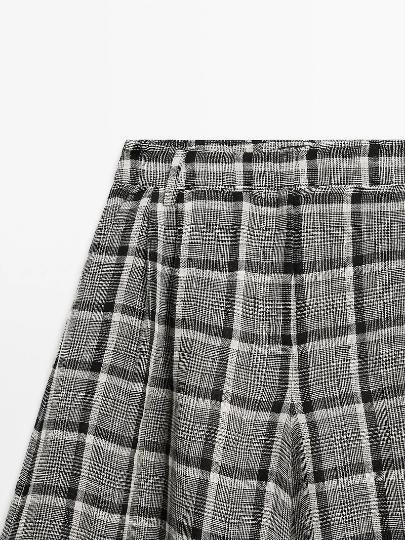 100% linen check palazzo trousers