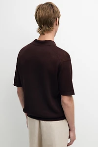 Cotton-blend V-neck knit polo shirt