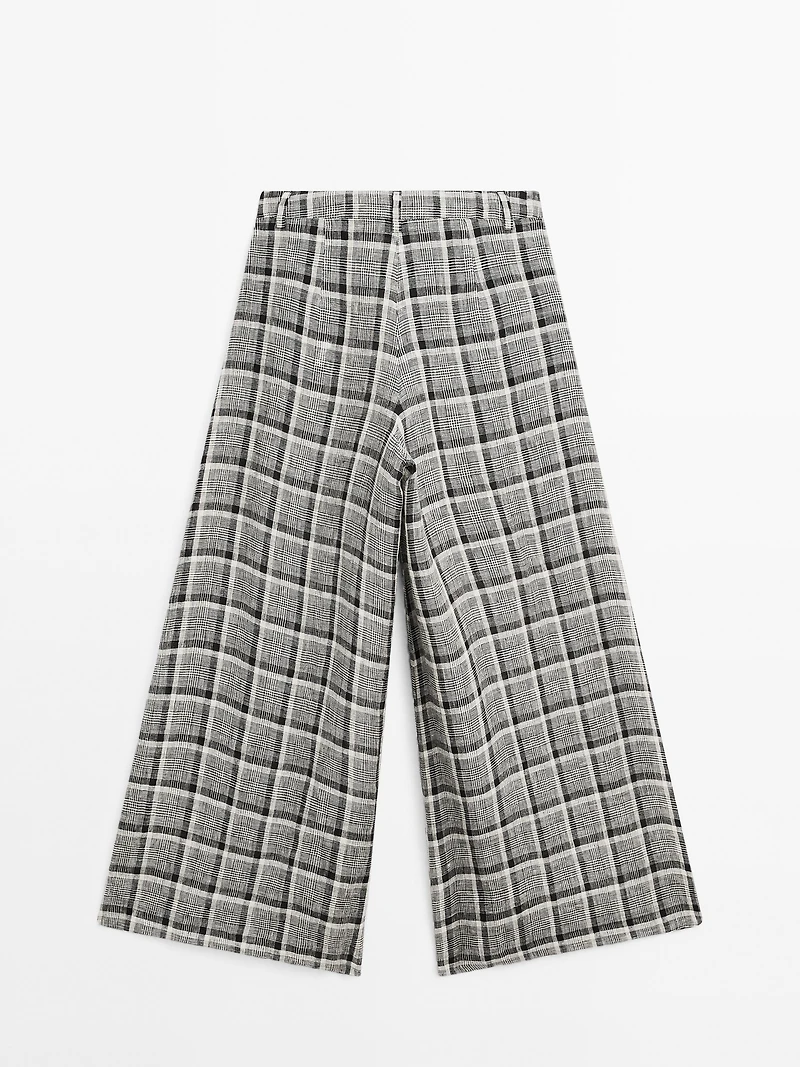 100% linen check palazzo trousers