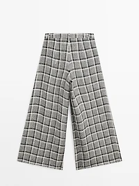 100% linen check palazzo trousers