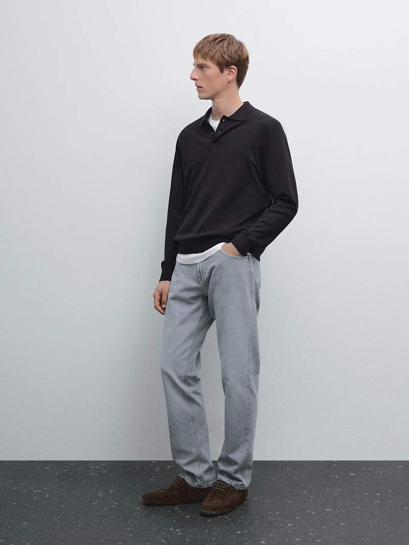 Cotton blend knit polo sweater
