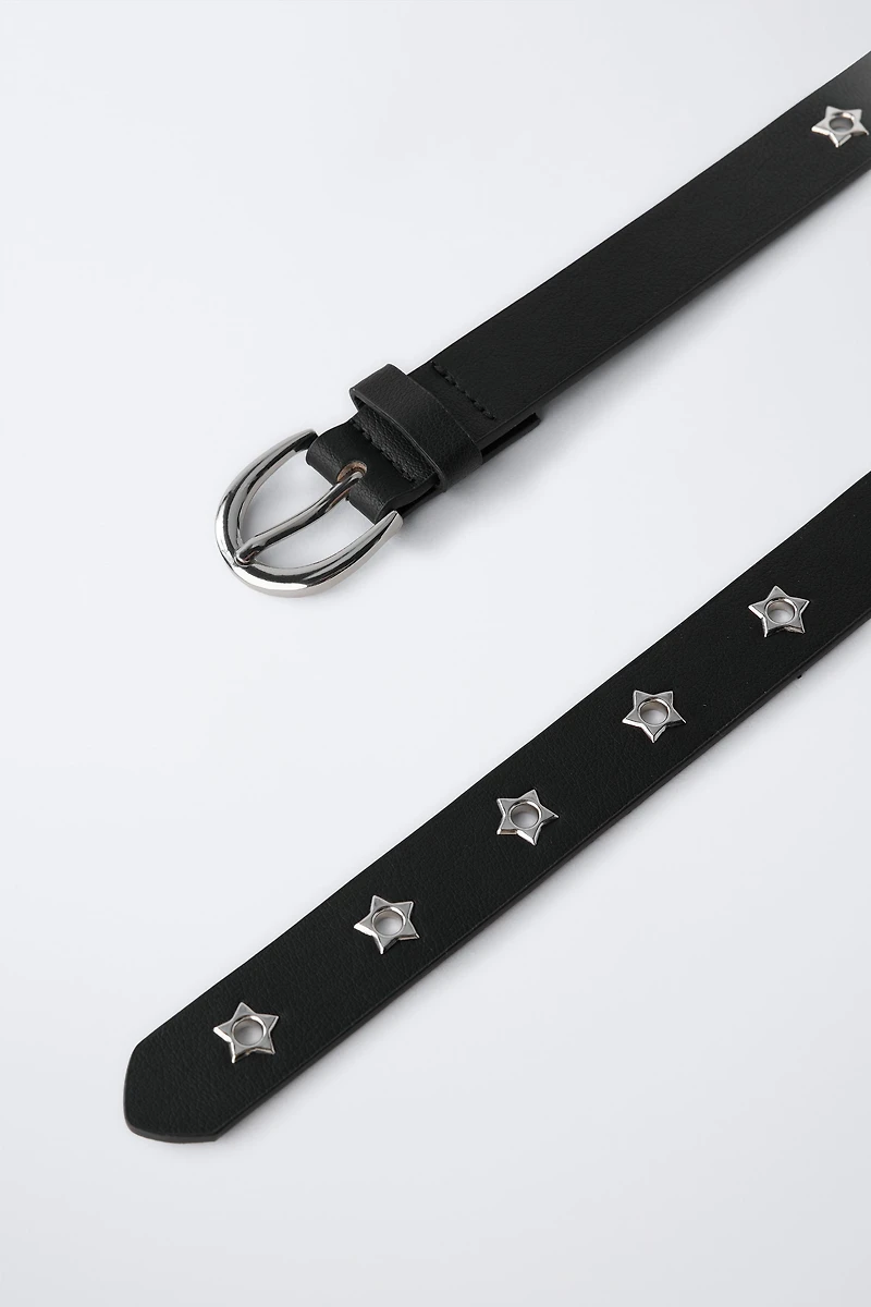 FAUX LEATHER BELT WITH STAR EYELETS