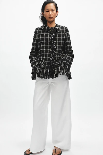 ZW COLLECTION FRINGED PLAID JACKET