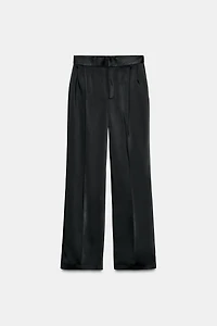 PANTALON SATINÉ TAILLE HAUTE À PLIS