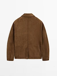 Suede leather blazer with topstitching