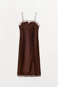 SATIN EFFECT LACE MIDI DRESS