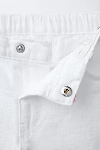 MOM FIT TWILL SHORTS WITH CROSS-STITCH FLOWERS