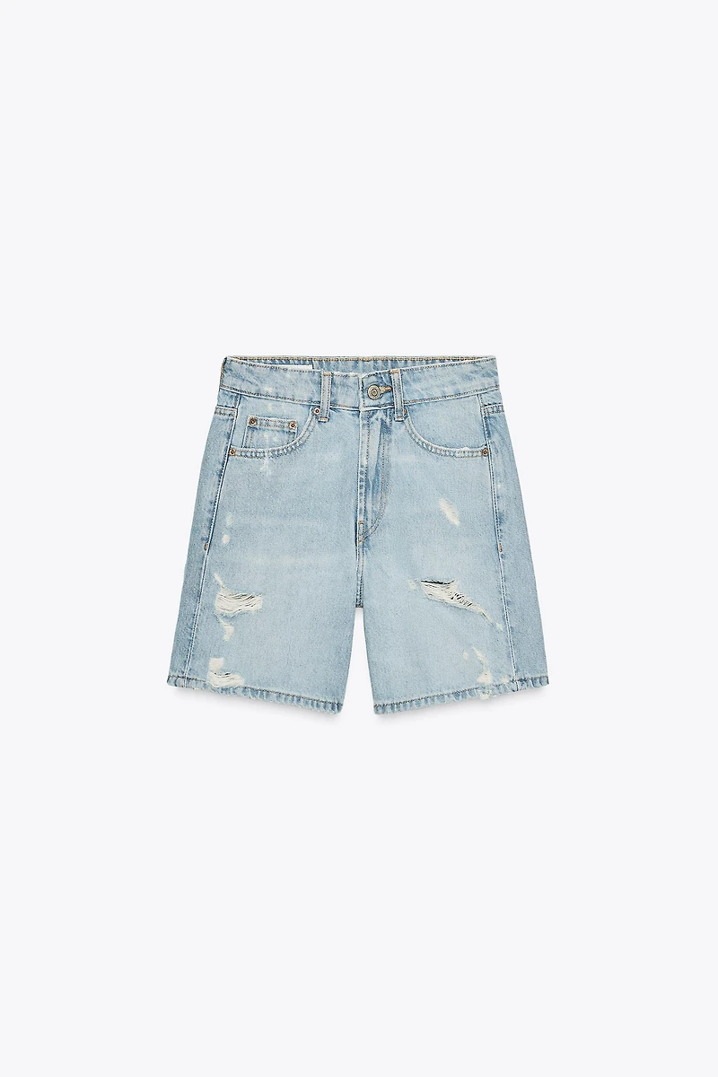 MID-RISE RIPPED TRF DENIM SHORTS