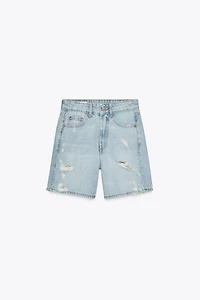 MID-RISE RIPPED TRF DENIM SHORTS