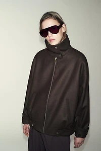 WOOL BLEND BOMBER JACKET WITH HIGH NECK