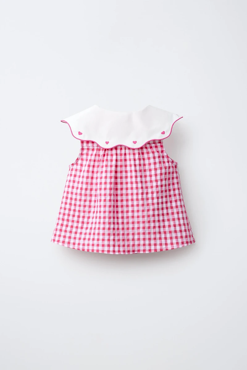 EMBROIDERED COLLAR GINGHAM SHIRT