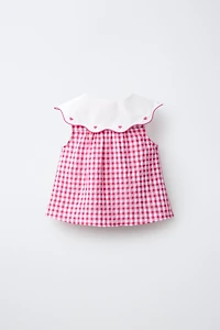 EMBROIDERED COLLAR GINGHAM SHIRT