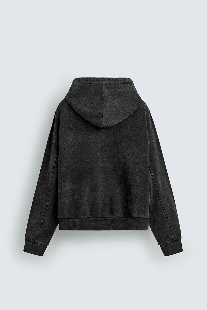 WASHED HOODED ZIP SWEATSHIRT