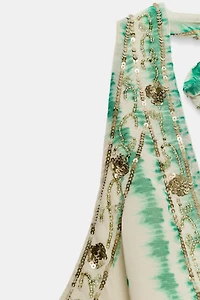 PRINTED EMBROIDERED HALTER TOP